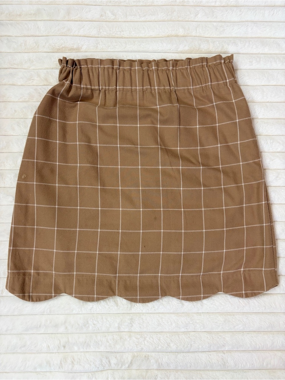 Lauren James Brown Windowpane Skirt Scalloped Hem Medium